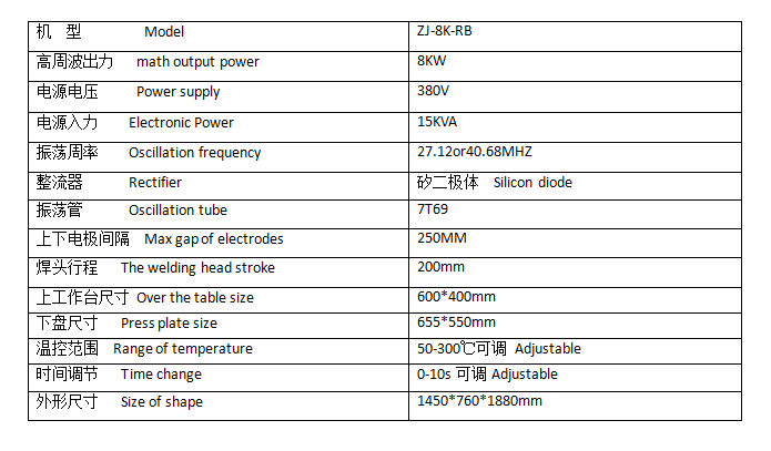 高周波塑料熔接機參數(shù)