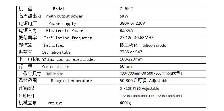高頻焊接機技術(shù)參數(shù)